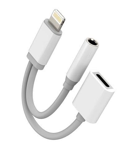 Lightning to 3.5mm Splitter(2in1) for iPhone AUX Adapter Headphone Jack Charger Dongle Cord MFI Certified for iPad 11 12 13 14 Pro 8 Plus Audio Earbud Power Converter Cable Charging Connector