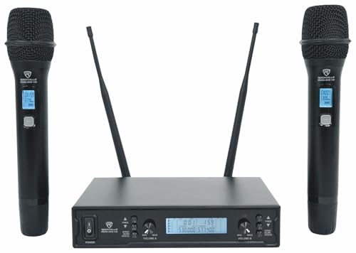Rockville RWM-200 H2 Dual Handheld UHF Microphone System, 200 Channels, On-Mic 3-Band EQ & Echo, up to 500ft Range, XLR Outputs, Cardioid Mics, Full Metal Build, Ideal for Events, DJ, Karaoke | 200 Channels, XLR/1/4" Outputs, 500' Range, Metal Receiver, B
