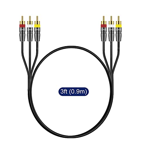 J&D 3RCA Male to Male 3 Feet Cable, Gold Plated Connectors, Heavy Duty Copper Shell, Ideal for Home Entertainment Systems, DVD, VCR, HD TV and Other 3RCA Enabled Devices - size: 3 Feet