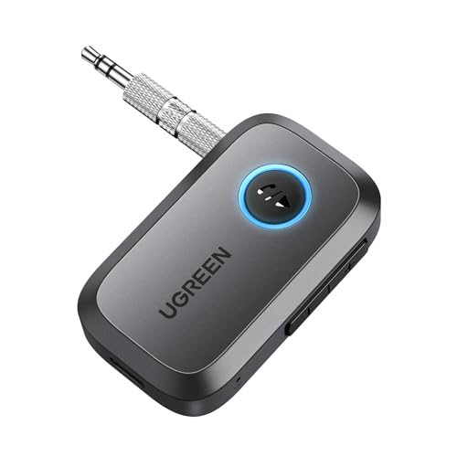 UGREEN 5.4 Aux Bluetooth Adapter, Noise Cancelling 3.5mm AUX Bluetooth Car Adapter, Wireless Audio Receiver for Home Stereo/Wired Speaker, 15H Battery Life - color: Grey