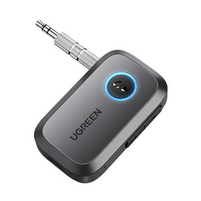 UGREEN 5.4 Aux Bluetooth Adapter, Noise Cancelling 3.5mm AUX Bluetooth Car Adapter, Wireless Audio Receiver for Home Stereo/Wired Speaker, 15H Battery Life - color: Grey