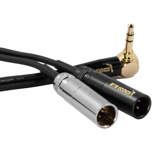 KONDOR BLUE | Dual Mini XLR Male to 3.5mm Stereo TRS Right Angle Compatible with BMPCC 6K Pro, Canon C70, Rode | Splitter for Audio Independent Recording, 16" with Reinforced connectors | Black