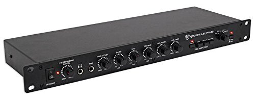 Rockville PPA20 1U Rack Mount Pre-Amplifier with Crossover and 3-Band EQ | XLR Output, Phono/5 AUX/Mic Inputs, Low Cut Filter, Ground Lift, Headphone Out, 5Hz-30KHz, Loudness Compensation