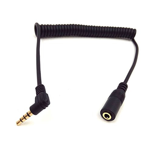 Qaoquda 5Ft Gold Plated 3.5MM 4 Pole TRRS Stereo Audio Male to Female 90 Degree Spring Coiled Spiral Headphone AUX Audio Extension Cable Black(TRRS 3.5M/F)