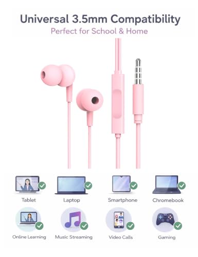Glitter Pink Teens Wired Earbuds with Case, 3.5mm Headphones for School | GOGOSINIS Wired Student Earbuds with Glitter Pink Case, Braided Lanyard Wristlet & Star Keychain Charm, For School backpacks - color: Glitter Pink