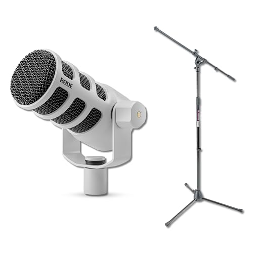 Rode PodMic White Podcast Microphone Bundle with Boom Stand & XLR Cable