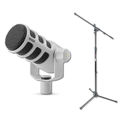 Rode PodMic White Podcast Microphone Bundle with Boom Stand & XLR Cable