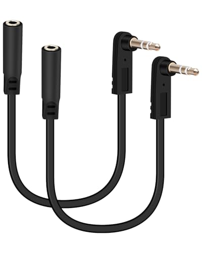 GELRHONR 3.5mm to 3.5mm Audio Extension Cable 0.5FT, 90-Degree Right Angle TRS 1/8" Male to Female Jack Aux Cord for Headphones, Headsets, Phones, MP3, Car Stereo Systems 2-Pack (S to A, M to F)