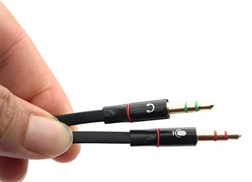 3.5mm Headphone Y Splitter - 4-Pole to 3-Pole 3.5mm Male Headset Mic & Stereo Audio Cable for PC - 20CM Black - color: Black