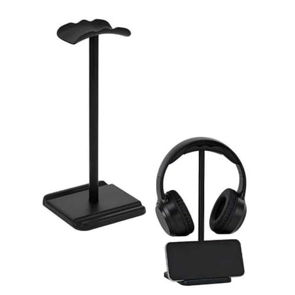 Headphone Stand, Headset Holder with Phone Holder for Desk Office Gaming | TPU-Padded Headrest, Aluminum Pole, Anti-Slip ABS Base, Universal Earphone Stand, 1 Pack Black - color: Black