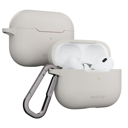 MAGEASY Skin AirPods Pro 2 Case Cover with Keychain Carabiner, Magnetic Locking TPU Shockproof Case for Apple Air Pods Pro 2nd /1st Generation, Soft Silicon Stain-Resistant Cover (Starlight White) - color: Starlight White, size: AirPods Pro 2 & AirPods Pr