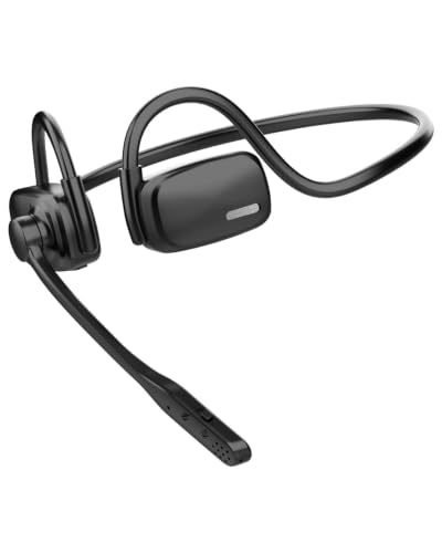 Wireless Headset with ENC Noise Cancelling Mic, Bluetooth V5.4 Headphones | Open Ear Headphones with Mute Button, 12H Playtime, 15.4mm Drivers for Work/Office/Running/Cycling (Black) - color: Black