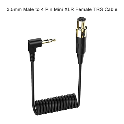3.5mm to Mini XLR Coiled Cable | 1/8" TRS Plug Right Angle to 4-pin Mini XLR(TA4F) Female Headphones Audio Sprial Coiled Cable