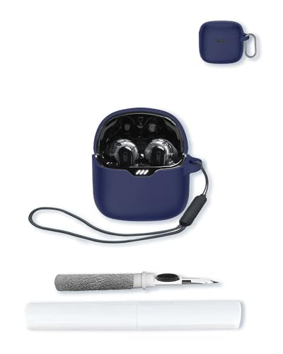 Case for JBL Tune Flex - True Wireless Noise Cancelling Earbuds,Soft Protective,BOVUGAC Silicone Case Cover with Keychain & Cleaning Kit & Lanyard for JBL Tune Flex Earbuds-Blue - color: Blue