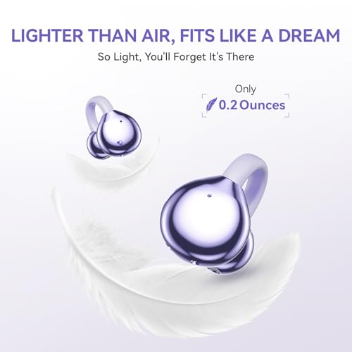 Clip On Earbuds Open Ear Ear Buds Wireless Bluetooth 5.4 Headphones,48H Playtime,IPX6 Waterproof,Touch Control,Comfortable for Workouts and Daily Use (Purple) - color: Purple