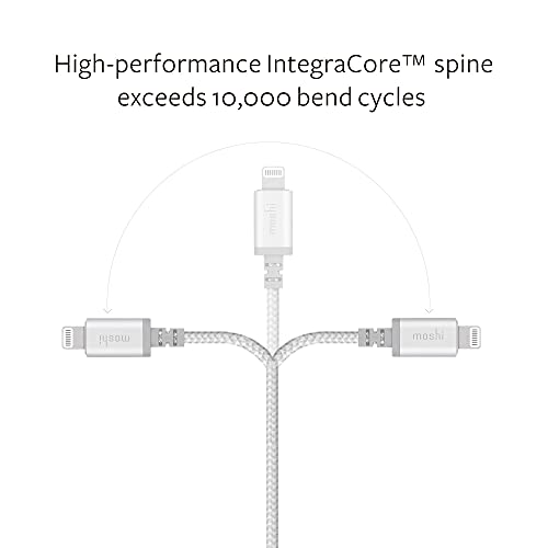 Moshi Integra Lightning to 3.5mm Headphone Jack Adapter [MFi Certified], DAC Chip Integrated, Ballistic Nylon Braiding, Aluminum Housings, Exceeds 10,000 Bend Cycles, for iPhone/iPad, Jet Silver
