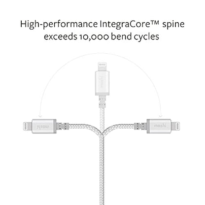 Moshi Integra Lightning to 3.5mm Headphone Jack Adapter [MFi Certified], DAC Chip Integrated, Ballistic Nylon Braiding, Aluminum Housings, Exceeds 10,000 Bend Cycles, for iPhone/iPad, Jet Silver