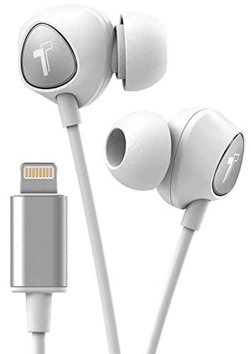 Thore iPhone Earbuds with Lightning Connector MFi Certified by Apple Earphones (V100) Wired in-Ear Headphones with Volume Control & Mic for iPhone X, XS, XR, 11, 12, 13, 14 Pro Max (White Silver) - color: White