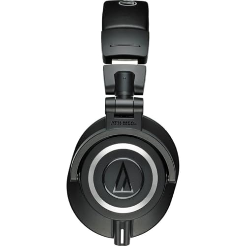 Audio-Technica ATH-M50x Professional Monitor Headphones, Black - with H&A High Frequency Leather Earpads for AT -M50