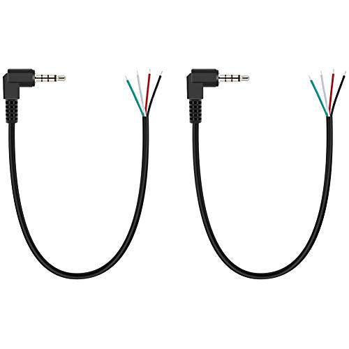 Fancasee 2-Pack 3.5mm 1/8" to Speaker Wire TRRS Stereo Right Angle Male Plug to Bare Wire Pigtail 3.5mm Jack Connector Adapter Repair Audio Cable for Microphone Headphone Headset Earphone Speaker