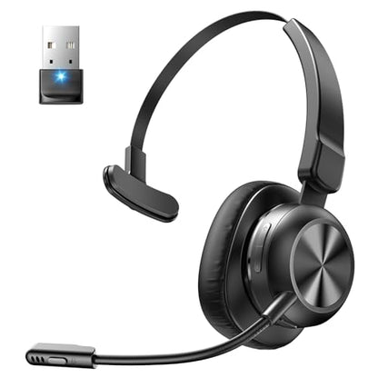 Trucker Bluetooth Headset, Wireless Headset with Microphone | USB Dongle, On Ear Bluetooth Headphones with AI Noise Cancelling 50H Playback Mute Button for Truck Driver Office Work, Black - color: Black