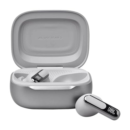 JBL Live Beam 3 - True wireless noise-cancelling stick-closed earbuds, 48Hrs total playback, Wireless Charging, 6 Mics for perfect calls, Multi-point connection, IP55 waterproof and dustproof (Silver) - color: Silver