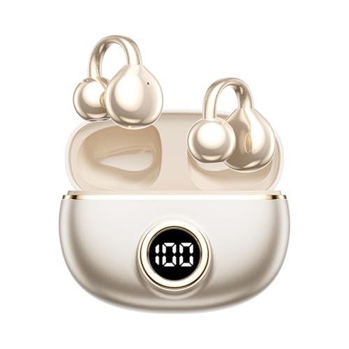 M97 Clip On Earbuds,Secure Fit, Wireless Bluetooth 6.0, Open Ear Headphones with 50H Battery 10-Min Quick Charge, Featherlight C-Shaped Hook, for Running/Gym, IPX5 Waterproof, Deep Bass(off white) - color: off white