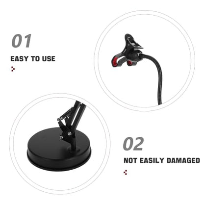 Adjustable Microphone Desk Stand with Stable Arm Supports and 3/8" Thread, Metal and Plastic Low Profile Mic Table Stand for Recording and Voice Recognition