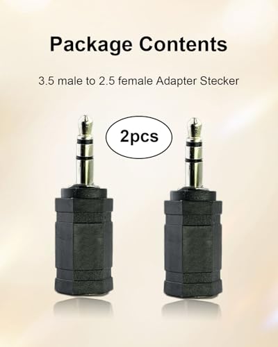 3.5mm Stereo Male to 2.5mm Stereo Female Adapter, 3-Pole 3.5mm Stereo Plug to 2.5mm Stereo Jack Adapter Converter for Headphones Speakers Mobile Devices, 2pcs