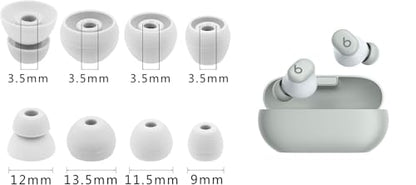 Zotech Replacement Earbud Tips for Beats Solo Buds, 12 Pairs S/M/L/D Sizes, Soft Silicone, Grey