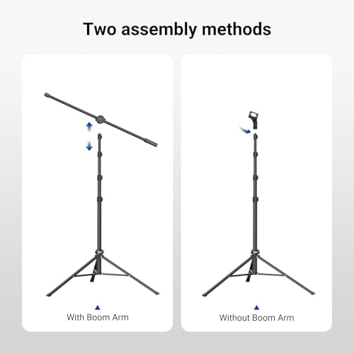 NEEWER Mic Stand Floor, Microphone Tripod with Boom Arm, Heavy Duty Adjustable Stand & Arm with 2 Mic Holder Clamps, 3 Cable Clips, Bag, 3/8" to 5/8" Adapter for Singing Podcast Recording, MS046 - style: MS046