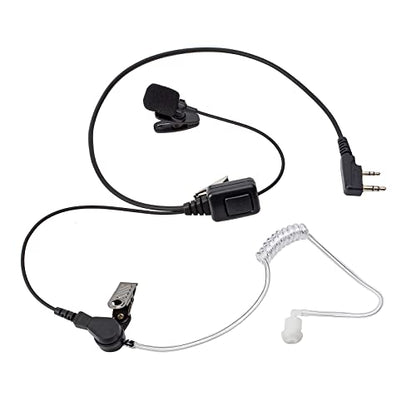 One Wire Walkie Talkies Earpiece with Mic Push to Talk (PTT) Mic 2 Pin Acoustic Tube Headset for Universal 2 Pin Baofeng UV-5R Retevis Kenwood Puxing Wouxun 2 Way Radio(Pack of 2)