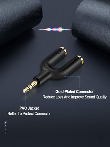 Headphone Splitter Adapter, 3.5mm Male to 2 Port Female Y Jack Splitter Adaptor Compatible with Headset, Earphone, iPhone, Tablets, MP3 Players, Black - size: 1 Pack, style: Splitter Adapter