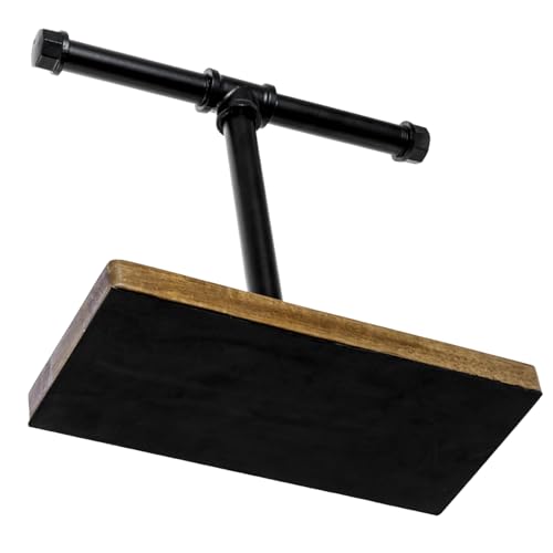 MyGift Premium Acacia Solid Wood and Industrial Black Metal Pipe T-Bar Over Ear Headphones Holder, Tabletop Dual Headphone Display Stand with Accessories Tray - color: Natural Acacia Wood & Black Metal