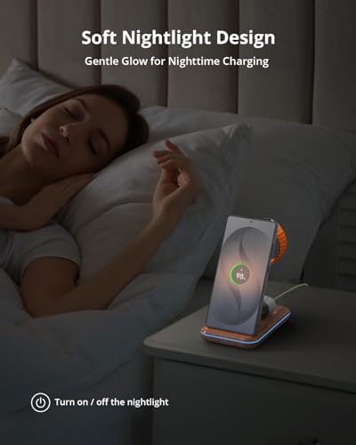 3 in 1 Wireless Charger for Samsung: JoyGeek Charging Station for S26/S25/S24/S23/S22/S21/S20/Note20/Z Fold&Flip, Galaxy Watch8/7/6/5/4/3/Active2/1, Buds 3 Pro - color: Woodgrain