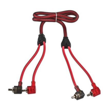 DS18 R3.L 100% Oxygen Free Copper OFC Ultra Flex 2-Channel RCA with 90 Degree Ends - Dual Twist Wire Noise Reducing Audio Cable for Amplifiers, Subwoofers, Speakers - 3 FT