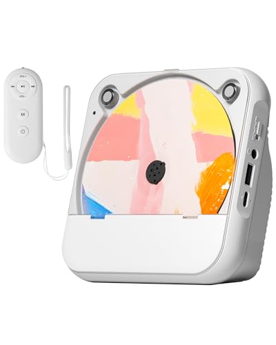 Portable CD Player Bluetooth Rechargeable, Mini Desktop for Home with HiFi Speaker, Cute CD Player Remote Control, Supports CD/FM Radio/USB, Cream - color: Cream
