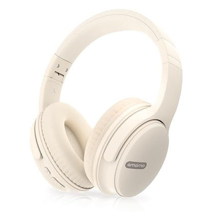 AMORNO Bluetooth Headphones Over Ear, 68 Hours Playtime Wireless Headphones with Mic, Foldable Adjustable Lightweight HiFi Stereo Headset for Cellphone/PC/Work/Travel (White) - color: White
