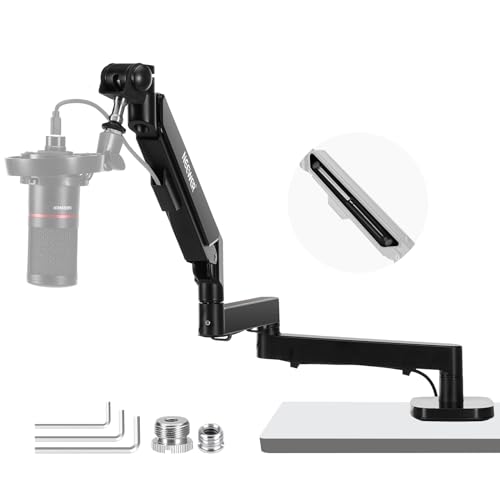 NEEWER Low Profile Mic Arm Desk Mount, 360° Swivel Boom Arm with Pneumatic Damping Adjustable, Cable Management, Compatible with Shure MV7 SM7B Blue Yeti Gaming Streaming Podcast Microphone, MS002 | Boom Arm, Adjustable, Cable Management, Compatible with