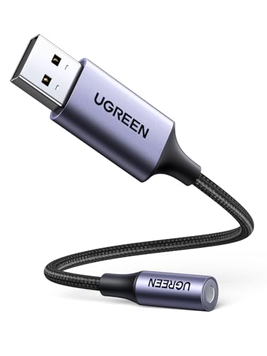 UGREEN USB to 3.5mm Jack Audio Adapter Headphone DAC 24bit 96kHz | TRRS mic, Nylon Braided USB to Aux Jack Compatible with Windows Mac Linux PC PS5 PS4 Switch 2 Speaker, 9.8 Inch