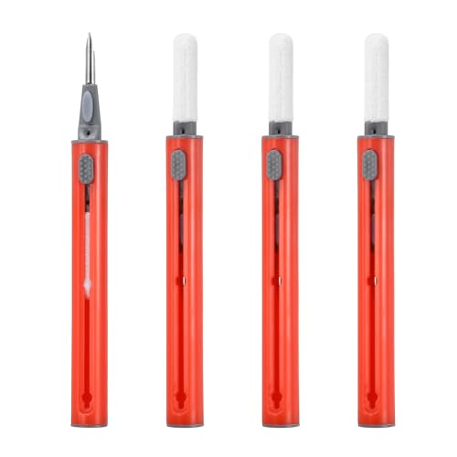 4PCS Earphone Cleaner Kit - Ultra Portable Multi-Function Cleaner Kit Soft Brush for Bluetooth Earphones Case Cleaning Tools, Red - color: Red