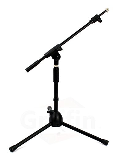 GRIFFIN 2 Pack Short Tripod Mic Stands (Low Profile-X Series) with Boom Arm & Telescoping Holder – For Kick Drum, Studio Recording & Guitar Amp Mic - size: 2 Pack