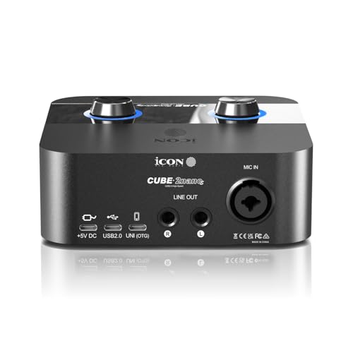 iCON Cube 2 Nano S USB Audio Interface with OTG for Streaming & Podcast | 24Bit/192kHz USB Audio Interface, 60dB Mic Preamp drives dynamic mic, plug-and-play OTG for TikTok livestream, TFT screen.