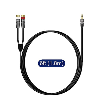 J&D 3.5 mm to Dual RCA Audio Cable, Heavy Duty 3.5mm Male to 2 RCA Female Gold Plated Copper Shell Stereo Audio Adapter Cable, 6 Feet - size: 6 Feet
