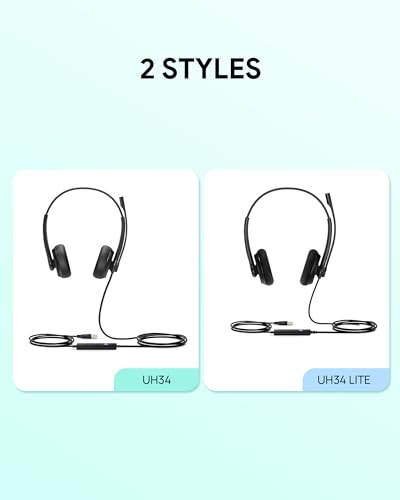 Yealink UH34 USB Wired Headset with Microphone for PC Laptop Desk Phone | Noise-Cancelling Microphone,Teams Certified, In-Line Controls for Home Office Online Class Zoom Meetings, Dual-ear headphones - style: Leather Cushion UH34