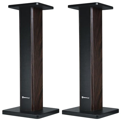 Rockville RHT28D Pair 28" Bookshelf Home Theater Speaker Stands, Dark Wood | 60 lb Capacity, Dual Top Platforms, MDF, Brass & Rubber Spikes, EVA Isolation Pads, Low Resonance - color: Dark Wood