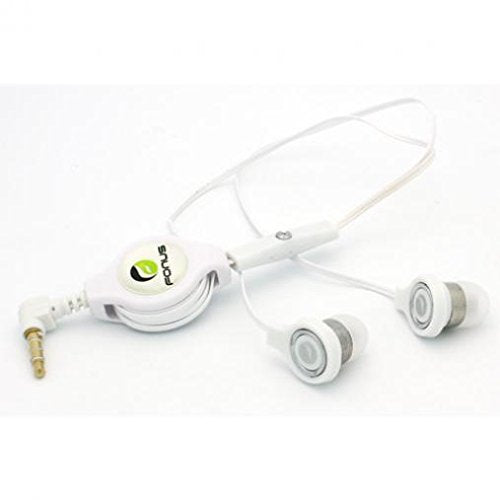 Retractable Headset Hands-Free Earphones w Mic Dual Earbuds Headphones in-Ear Wired [3.5mm] [White] for iPod Nano 5th, 7th Gen - iPod Touch 1st, 2nd, 3rd, 4th, 5th Generations - Google Pixel, XL