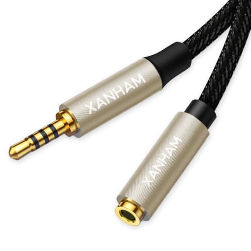 3.5mm TRRS Headphone Extension Cable 6.6 Feet /2M 4 Pole 1/8 Inch Auxiliary Audio Mini Jack Cord with Microphone Female to Male Compatible with Smartphone, iPhone, iPad, Tablet, etc - size: 6.6 Feet / 2M