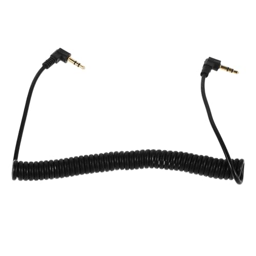 Coiled Right Angle Male to Male Stereo Aux Cable Retractable Spring Extension for Headphones Smartphones Tablets Compatible Audio Wire