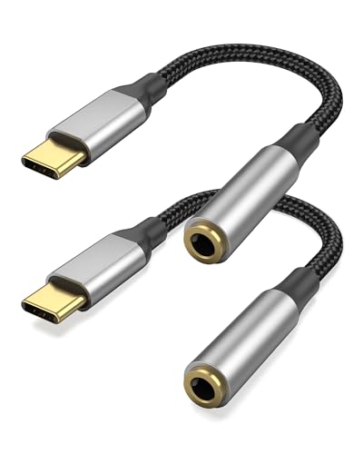 Bkduice USB C to 3.5mm Headphone Jack Adapter with DAC Chip, 2 Pack HiFi USB-C to Audio Dongle Compatible with iPhone 16 15 Pro Max, Galaxy S25 S24 S23 S22, iPad Pro, MacBook, USBC to Aux Adapter